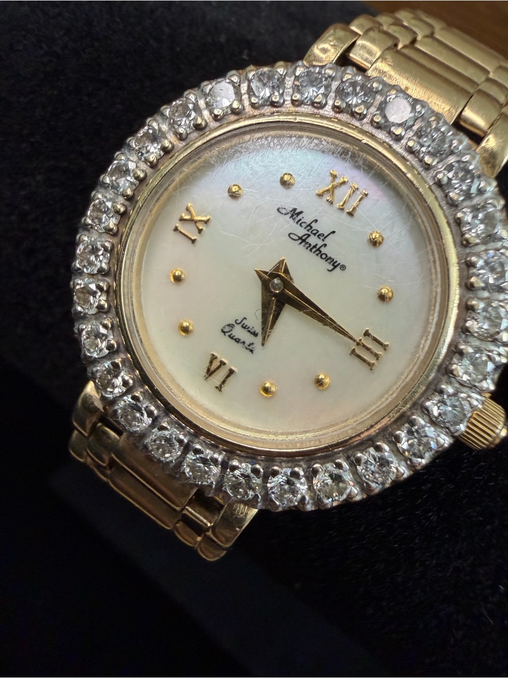 Vintage Michael Anthony Diamond Bezel Watch 14k Gold